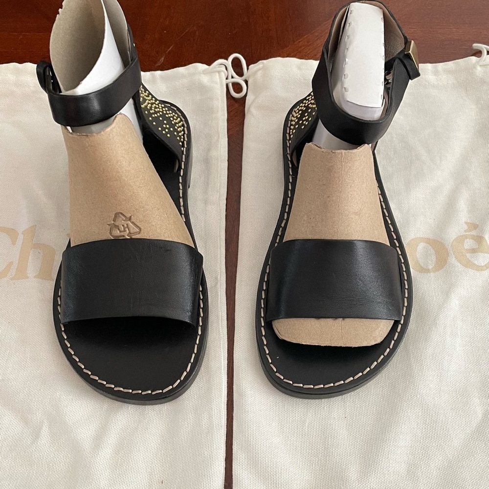 NEW CHLOE Suzanna Studded Leather Ankle Strap Sandals - - Picture 4 of 8